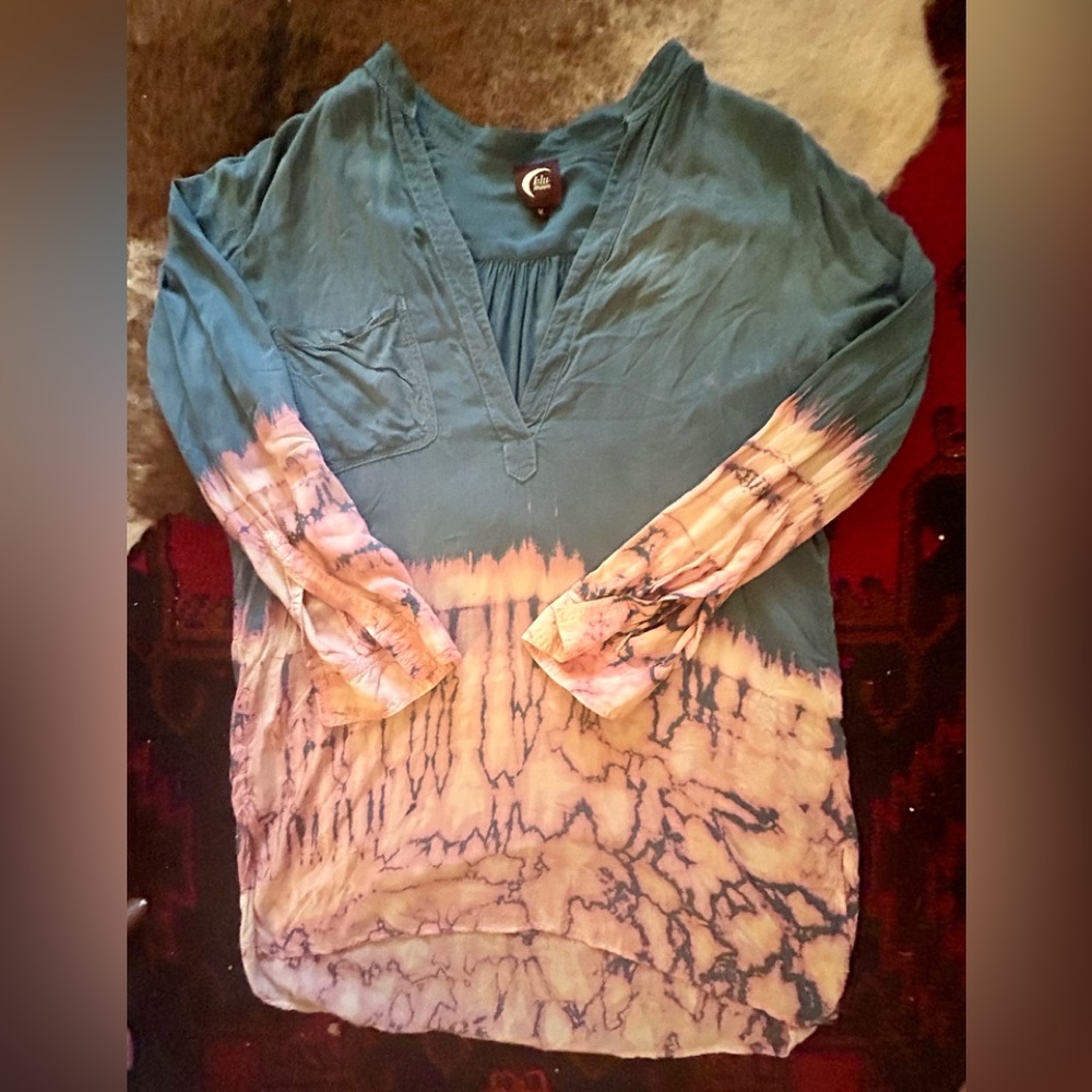 Blue Life Blue + White Tie Dye Shirt Dress Size M